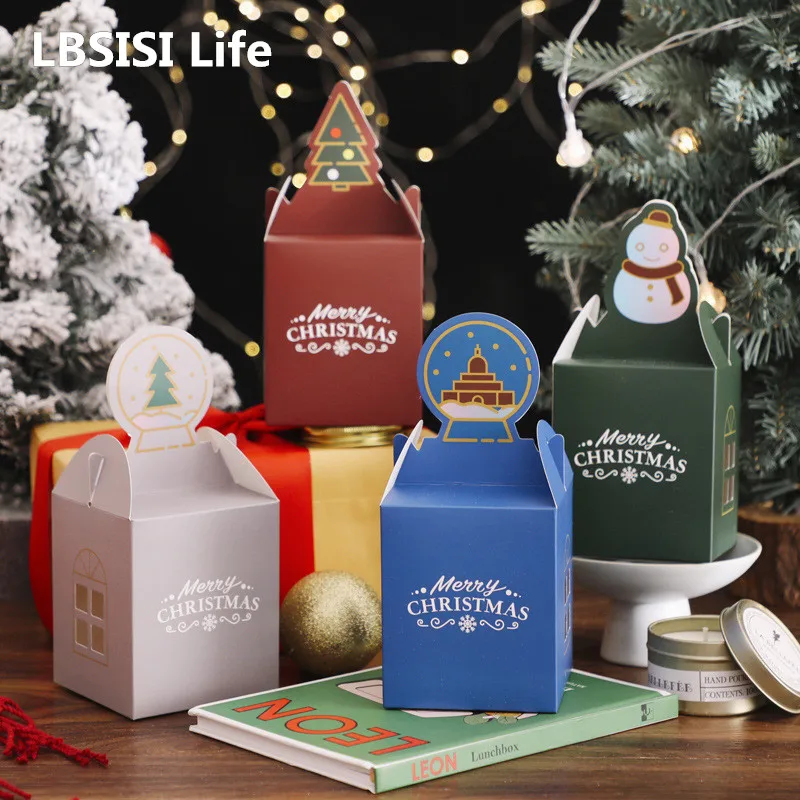 

LBSISI Life 6pcs Christmas Paper Gift Boxes For Nougat Candy Cookie Packaging Kids Santa Claus Favors Xmas New Year Party