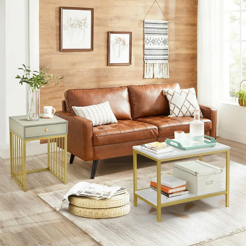 

2 Pieces Modern Nesting Coffee Table Set with Drawer and Shelf Living Room Sofa Side Table Coffee Table