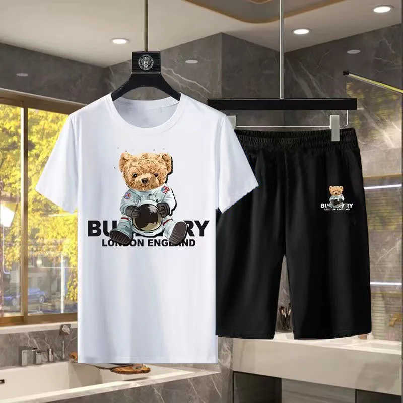 

Комплект из футболки и шортов для мужчин и женщин, хлопковая брендовая Роскошная футболка с коротким рукавом и принтом медведя, костюм-двойка, лето