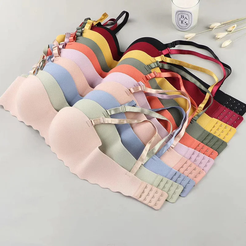Bras For Women Sexy One-Piece Seamless Underwear Wireless Gather Push Up Top Breathable Bralette Candy Color Simple Lingerie