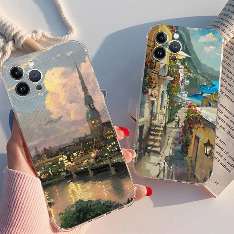 

Oil painting Phone Case For iPhone XR X XS Max 14 13 Pro Max 11 12 Mini 6 7 8 plus SE 2020 Printing Cover