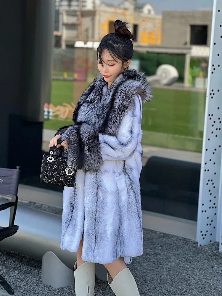 

Роскошная Длинная женская уличная одежда с воротником из лисьего меха, женское натуральное зеленое толстое теплое высококачественное зимнее пальто из натурального меха