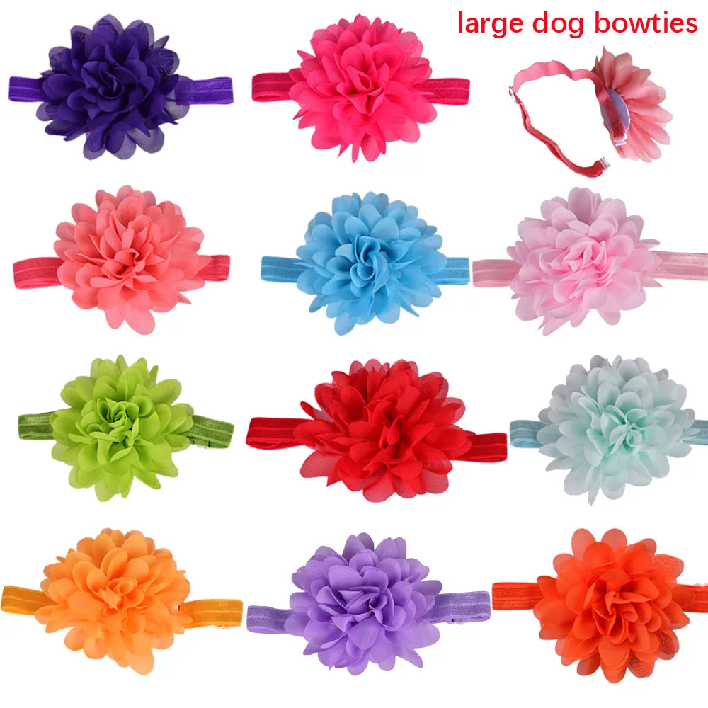 

Elastic Band Pet Dog Collar Bow Tie Chiffon Big Flower Soft Pet Grooming Acessories Supplies for Middle -Large dog