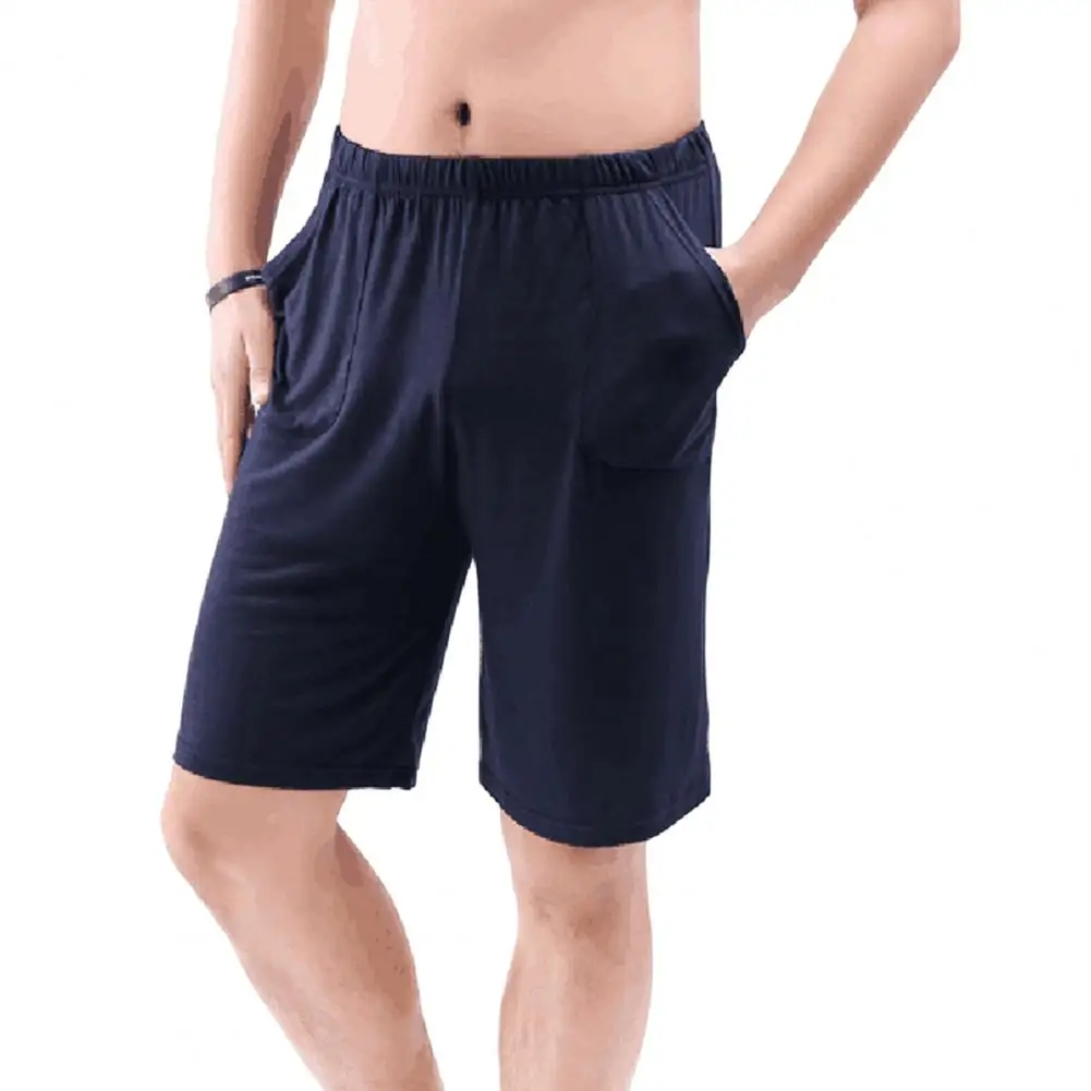 

Мужская Летняя Повседневная короткая Пижама со средней посадкой, брюки, одежда для сна, средняя посадка, эластичный пояс, карманы, однотонная домашняя одежда