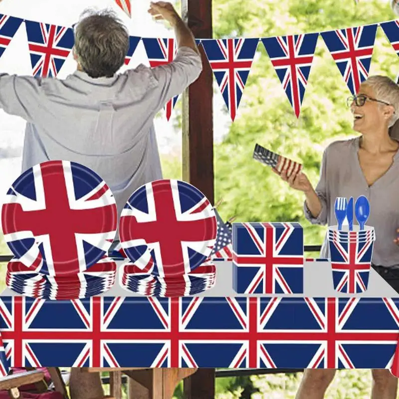 England Flag Party Plates Dinnerware Set Union Jack Party Supplies Set Decorations British Flag Theme Party Tableware Sets