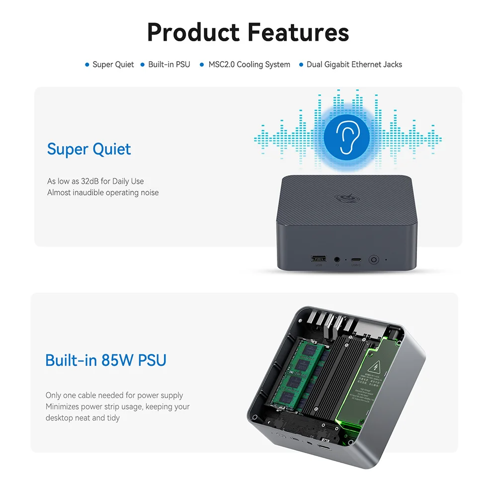Фото Beelink EQi12 Intel Core i3/i5/процессоры 1220P 12450H 12650H 16G 32G RAM 500G 1T SSD WiFi6 Настольный компьютер VS SEi12 SER5 №4