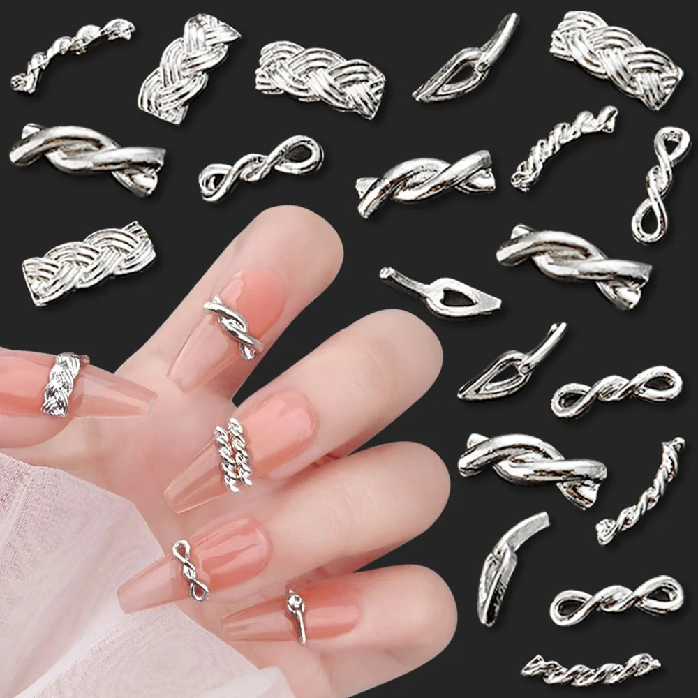 

20pcs Metal Chain Buckle Nail Art Charms 3D Nail Charms for Acrylic Nails Alloy Twist Braided Chains Nail Jewels for Nail Art