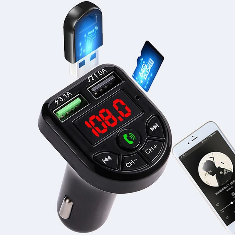 

Car Handfree Bluetooth 5.0 MP3 Player FM Transmitter Car Kit Handsfree Speaker Audio Coche Adapter Receiver USB Fast Charger