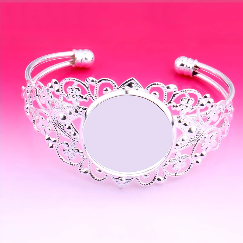 

Fit 25mm Silver Color Blank Bracelet & Bangle for Women Base Cabochon Settings Cameo Tray Diy Jewelry Making Accessories