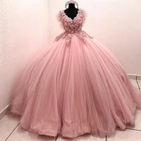 pink handmade flowers quinceanera dresses ball gown sweetheart sleeveless appliques corset for sweet 15 girls party