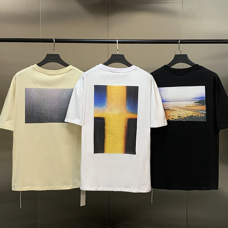 

Essentials T-shirt Back Color Print Casual Loose Couple Short Sleeve Fashion Street Hip Hop Gothic Sportswear Retro T Shirt