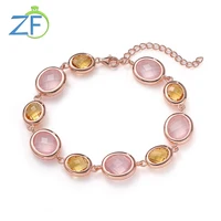 gz zongfa pure 925 silver tennis bracelet for women luxury natural citrine pink quartz mixed gems rose gold plated fine jewelry