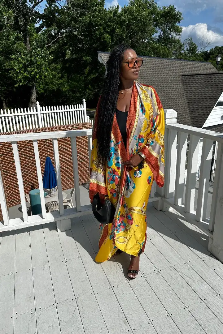 Африканская Летняя мода женский Шелковый Свободный длинный кардиган с принтом в