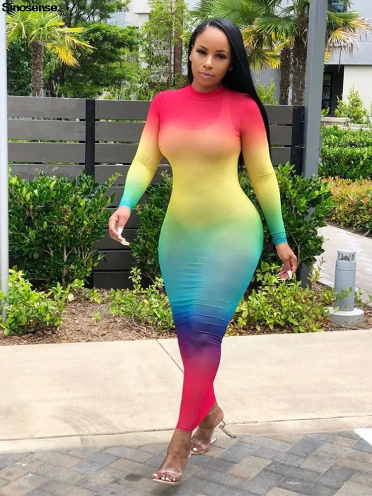 

Женское Сетчатое облегающее платье-накидка с градиентом, сексуальное прозрачное длинное платье макси на весну и осень, уличная одежда для к...