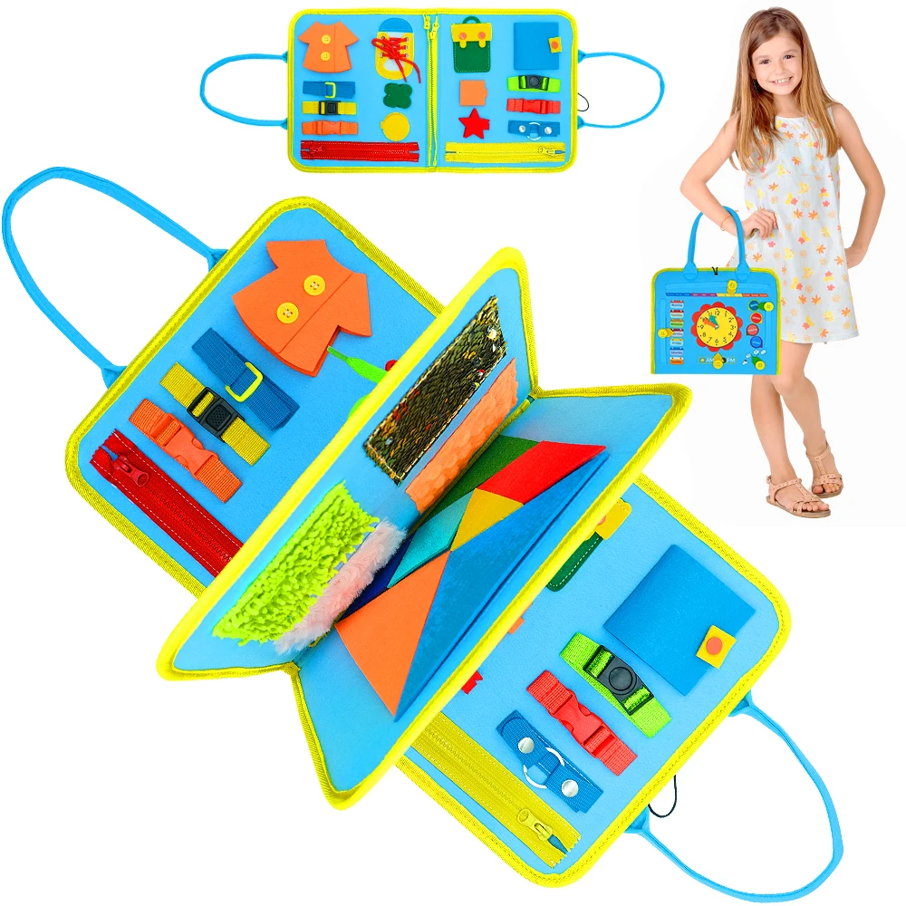 

Игрушки Монтессори для малышей, Детская портативная тканевая книга, Игрушки для раннего обучения, базовые жизненные навыки, умное развитие