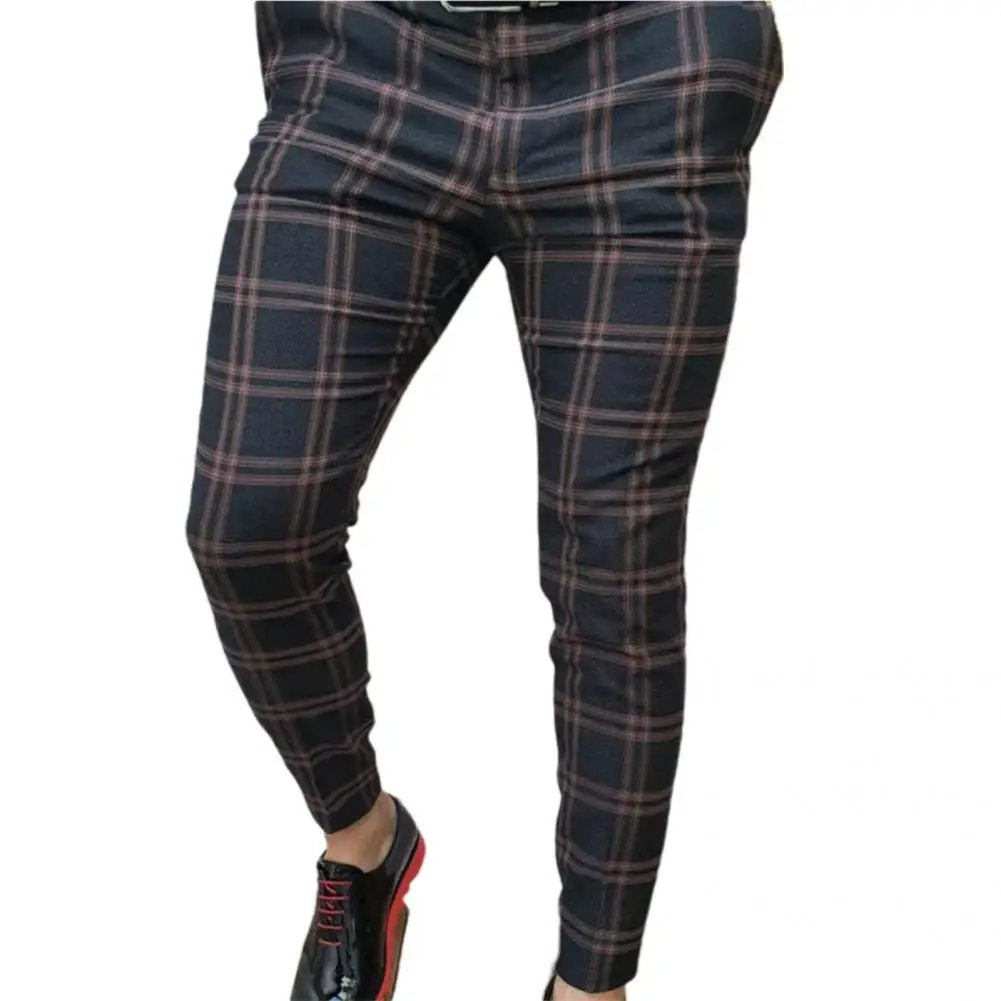 

Trousers Casual Bottoms Zipper Closure Slim-fitting Checkered Pencil Pants for Office Pants Pencil Pants
