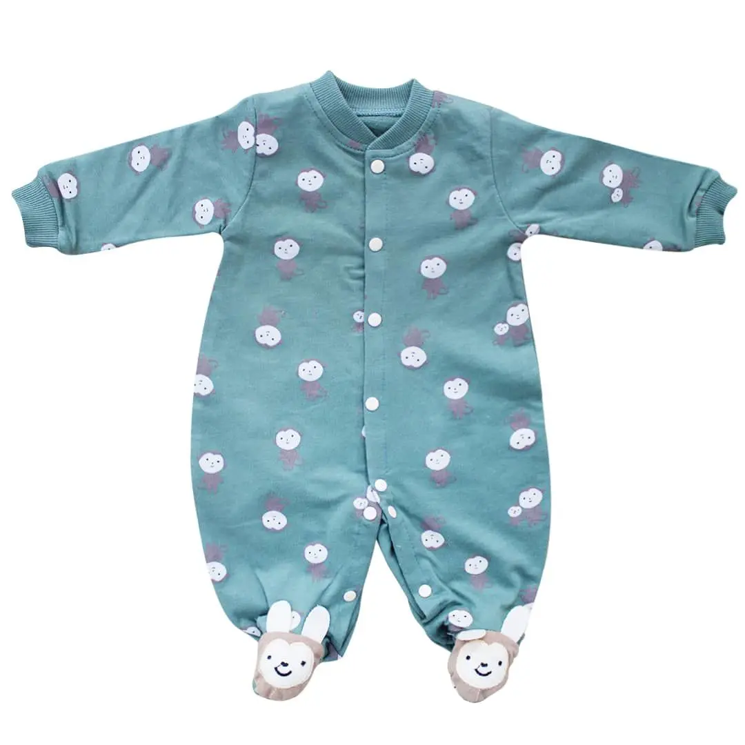 

Monkey Pattern Snaps Green Baby Jumpsuit