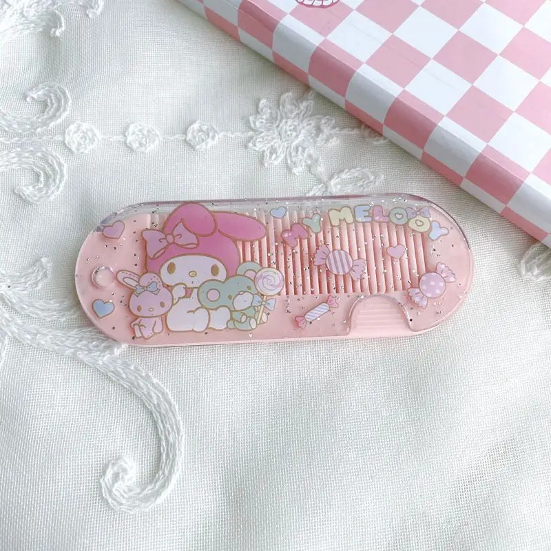 

Мини-Расческа Hello Kitty Sanrio Cinnamoroll Kuromi аниме мультфильм Милая Портативная Складная расческа для волос Kawaii Shun расческа для волос
