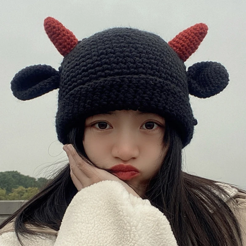 

Вязаная шапка 2022 Рожков, вязаная шерстяная шапка для пары, шапка для холодной моды, модная теплая шапка на осень и зиму, очень горячие милые к...