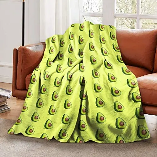 Plush Fluffy Throw Blanket Green Love Avocado Vegan Bed Blan