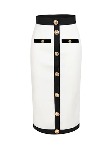Женская юбка-карандаш на пуговицах, белая или черная облегающая юбка-карандаш с завышенной талией, 60 см, 2024