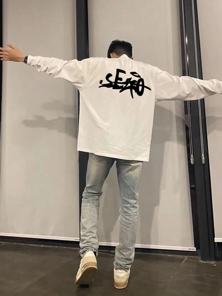 Мужская футболка с длинным рукавом и круглым вырезом в американском стиле