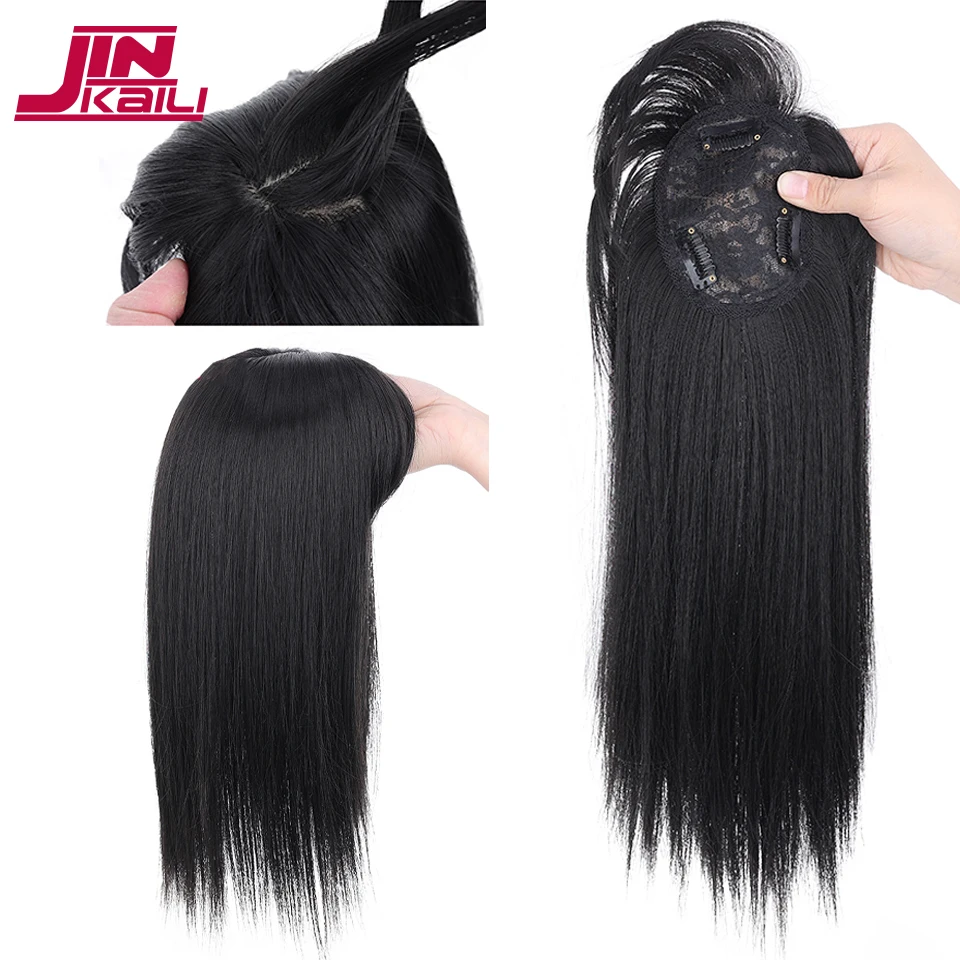 

JINKAILI Synthetic Short Straight Hair Topper With Bangs Invisible 3D Hair Topper For Women Black Brown Clip In Hair Extensions