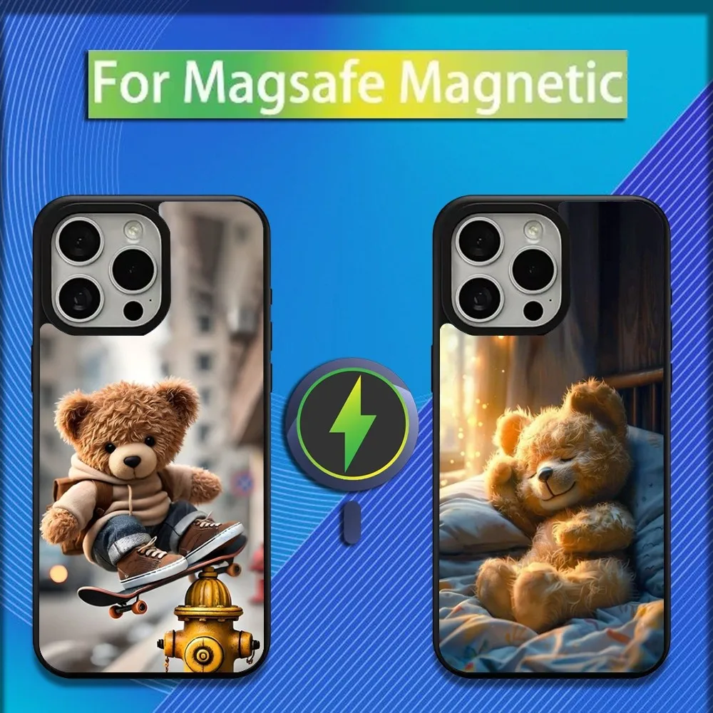 T-Teddy-Bear Cool Phone Case For iPhone 16 15 14 13 12 11 Plus Pro Max Mini Magsafe Magnetic Wireless Charging