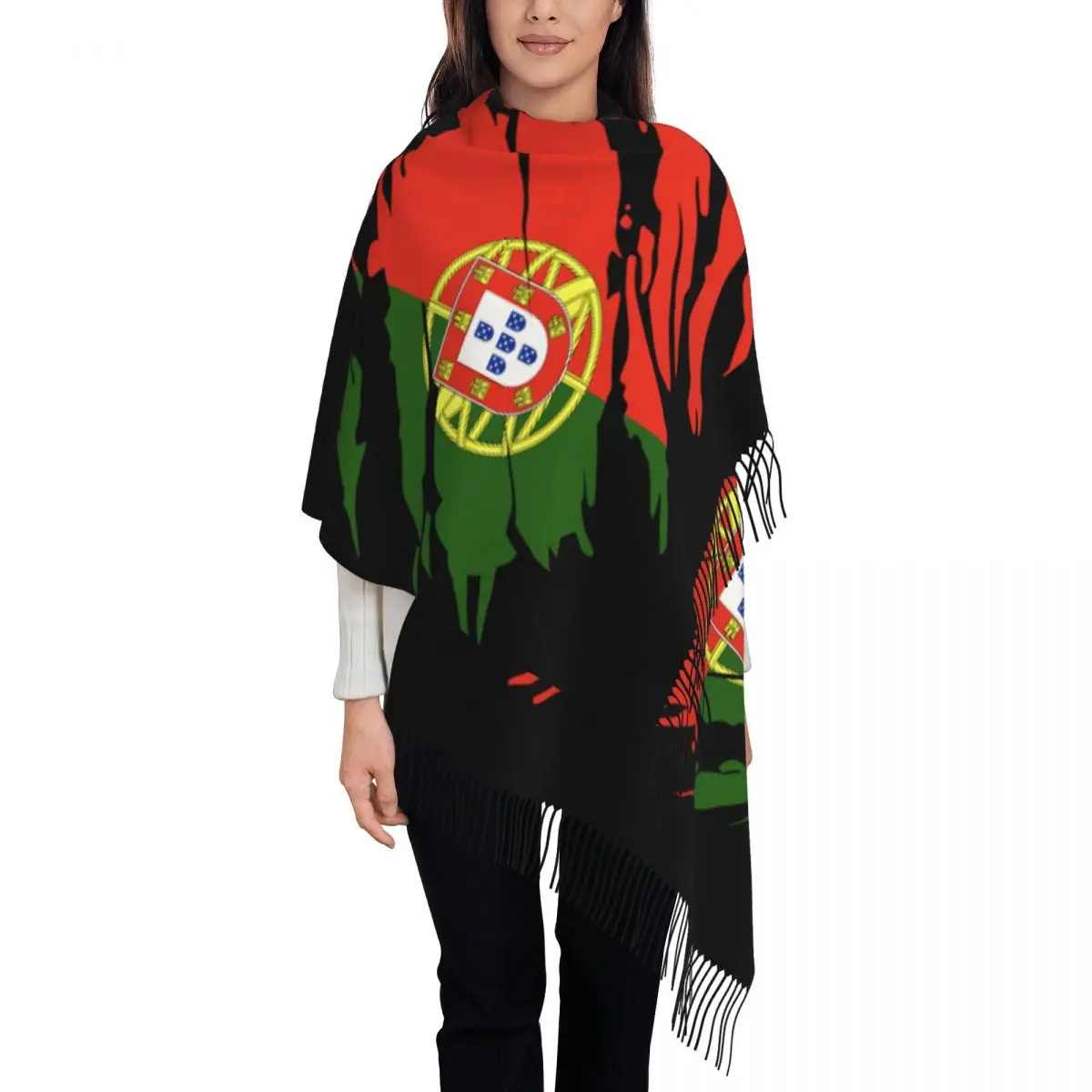 Изготовленный на заказ шарф с флагом Португалии для женщин длинные зимние теплые