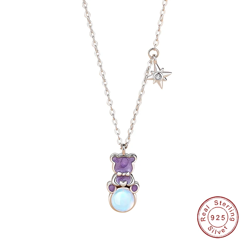 

European New Original Heartbeat Bear Pendant S925 Sterling Silver Necklace Cute For Women Birthday Jewelry Gift