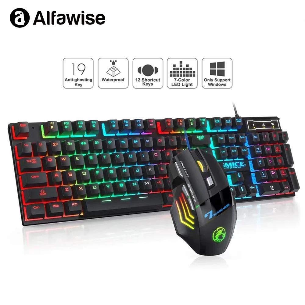 

USB Gaming keyboard And Mouse Gamer With RGB Backlight Rubber keycaps Wired Ergonomic Russian Mechanical Keyboard For PC Laptop