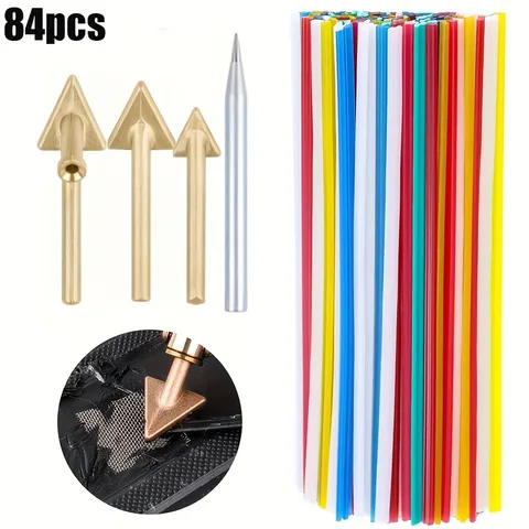 Набор из 4 пластиковых сварочных стержней, содержит 4 сварочных головок и является многоцветным пластиковым сварочным стержнем из полипропилена/ПВХ/ПЭ для автомобильных бамперов.