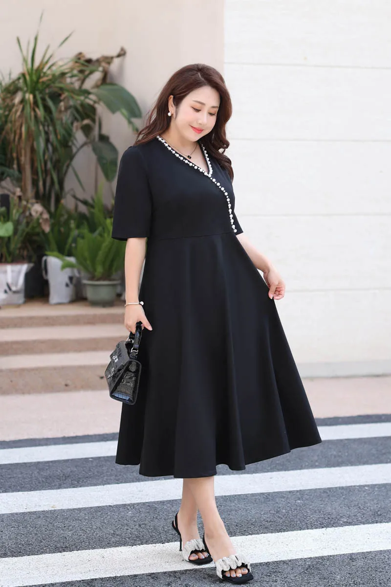 2023 Женщины Весна - Лето Женское платье Большой размер Короткие рукава V воротник