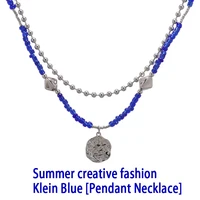 new necklaces for men and women klein blue bead string metal sheet pendant multi layer chain hip hop personality cool jewelry