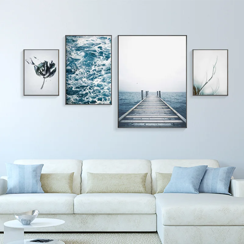 Настенное художественное полотно с синим морским цветком океаническим животным