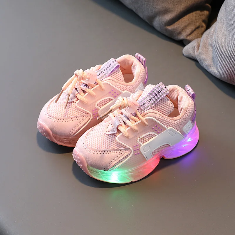 

Size 21-30 Kids Luminous Breathable Mesh Sneakers Boys Children Glowing Shoes with LED Lights Girls Lighted Baby Toddler Shoes