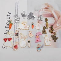 julie wang 20pcs rabbit and carrot charms random mixed enamel and alloy animal bunny pendants jewelry making necklace accessory