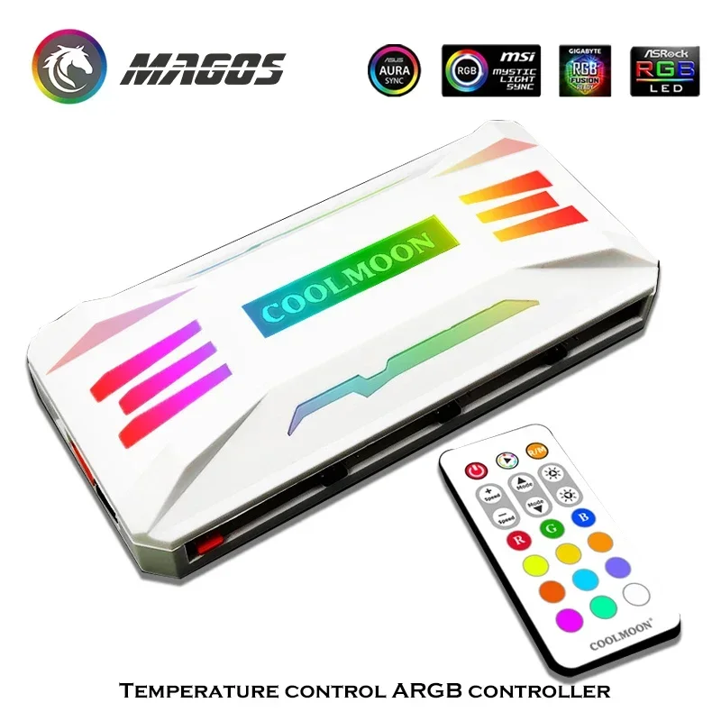 COOLMOON Корпус для ПК Контроллер RGB-концентратора, ШИМ Smart TEMP. ADJ.+ 5 В ARGB MB SYNC, беспроводной пульт дистанционного управления для охлаждающего вентилятора корпуса (art.: 3920cccca1398) - 3920cccca1398