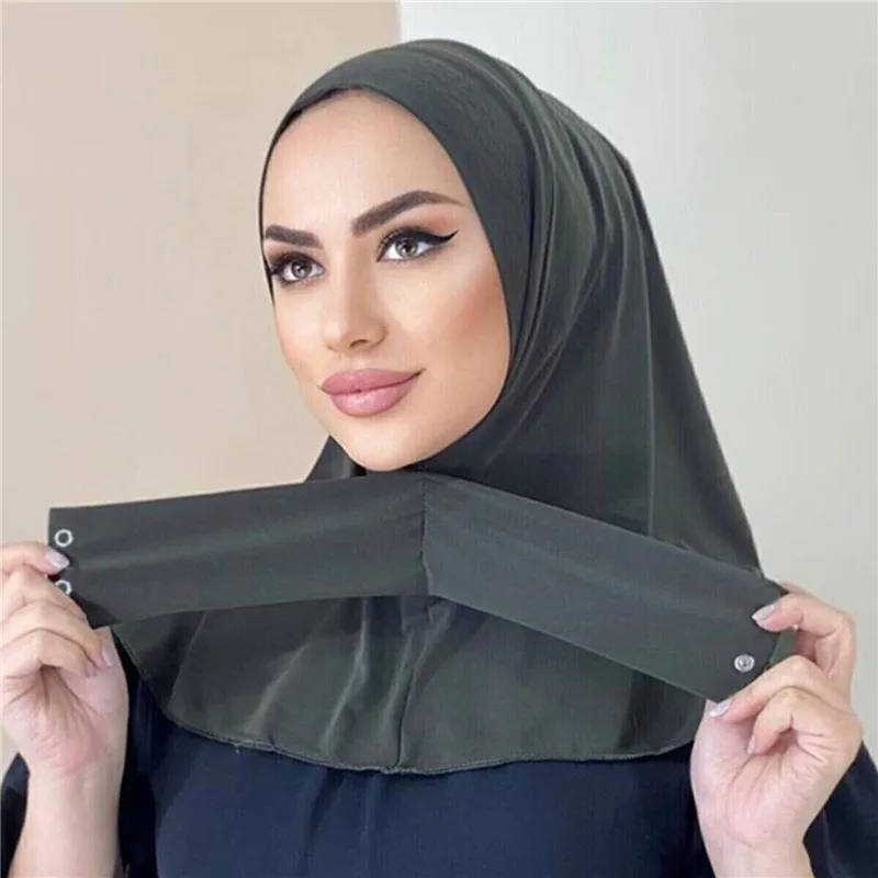 

Soft Muslim Scarf Hijab With Bind Belt Snap Fastener Breathable Neck Head Shawls Women's Turban Hat Islam Under Cap Easy To Wear