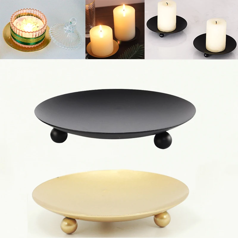 

Iron Black Gold Plated Candle Holders Pillar Metal Plate for Wedding Party Festival Candlestick Holder Art Gift Home Decoration