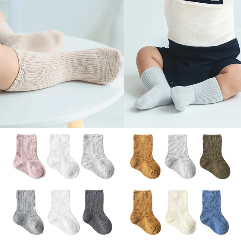3 Pairs Soft Solid Stockings Boneless Socks Stripped Boys Girls Ankle Sock Toddlers Cotton Socks Kids Infant Baby Socken 0-5y