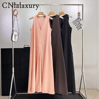 Женский однотонный пуловер без рукавов с v-образным вырезом и короткими рукавами, универсальное вязаное платье с разрезом, свободное женское платье для вечеринок в ночном клубе