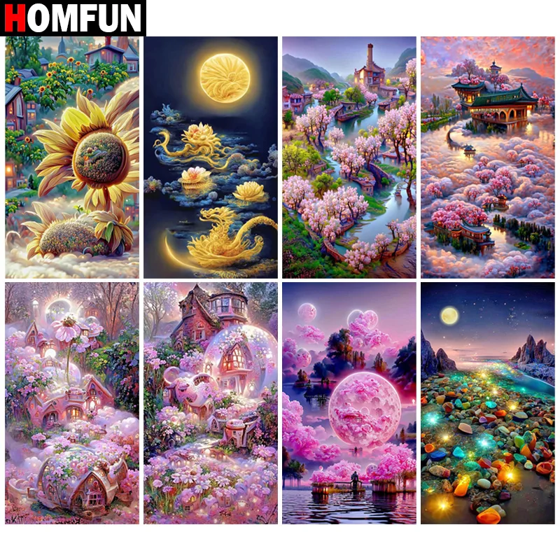 

Картина из страз HOMFUN «Строительный замок», алмазная вышивка 5D «сделай сам», картина Стразы для праздничных подарков