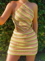 striped crochet two piece set womens outfits sexy summer vacation beach outfits mini skirt and crop top dress sets y2k club wear