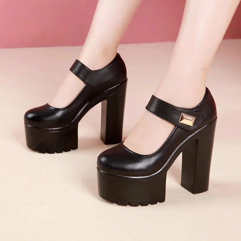 

Женские Водонепроницаемые туфли на платформе 5 см, высокий каблук, круглый носок, очень высокий каблук, ремешок на щиколотке, пикантные черные