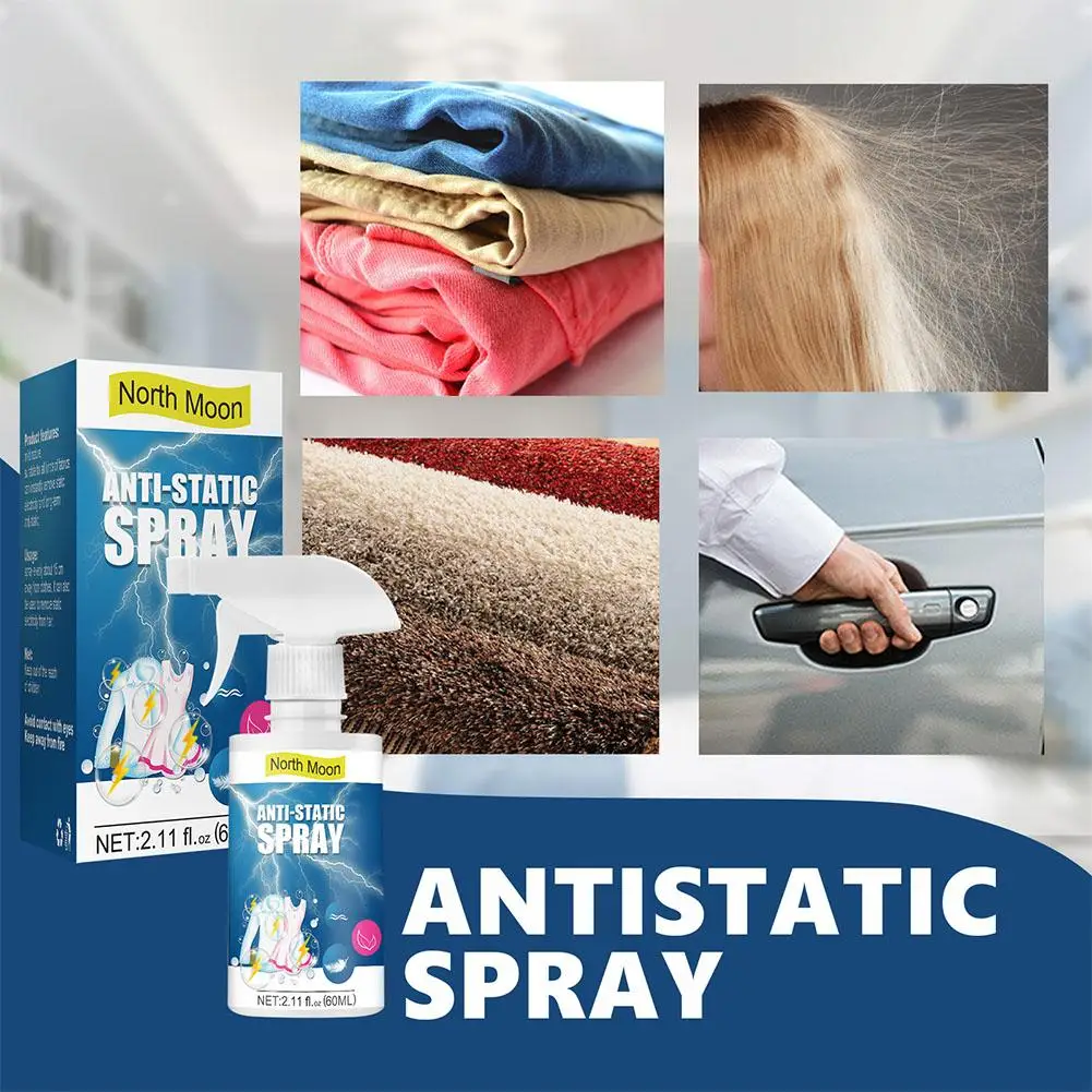

60ML Anti Static Spray For Clothes Static Remover Sprays Lasting Anti-Wrinkle Anti-Sticking Home Antistatic Spray Clothes S P1E6