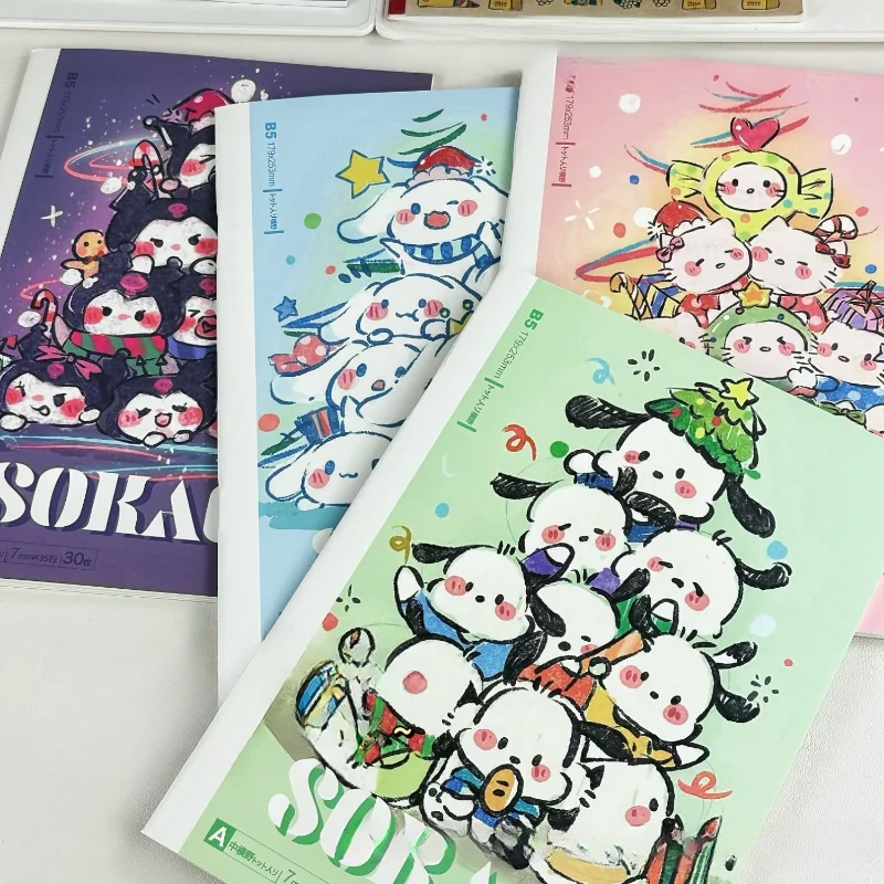 

B5 Sanrio Anime Notebook Hello Kitty Kuromi Cinnamoroll Cute Cartoon Sticky Note Book Writing Journal Notepad Study Stationery