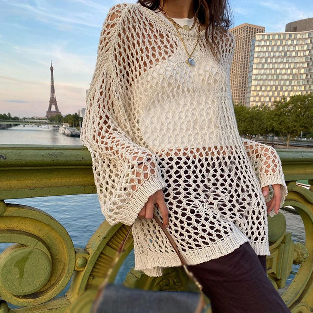

YiYiMiYu Y2K Harajuku Hollow Out Knit Pullovers Crewneck Autumn Vintage Fairycore Grunge Top Fashion Retro Smock Sweater