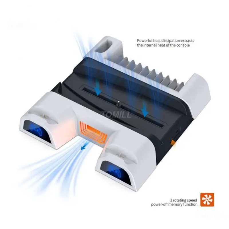 

For Ps5 Games Console Cooling Base Multi-function White Dual Controller Charger All-in-one Design Charger With Led Lighting Fan