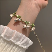fashion white floral leaf bracelets trendy enamel lily valley charm chain bangle bracelets for women female wedding jewelry